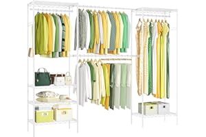 Solerconm Portant à Vêtements avec Étagères à Chaussures, Porte-Manteau en Métal avec Structure Solide, Charge Max de 360 KG, Taille de 181H *35.5L*(178.5-228) L CM，Blanc