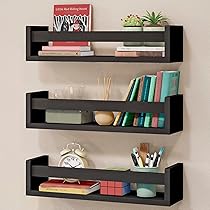 WOLTU Wandrek, boekenkast, zwevende planken met 3 planken, planken voor boekopslag, voor woonkamer, slaapkamer, wit, RG9508ws