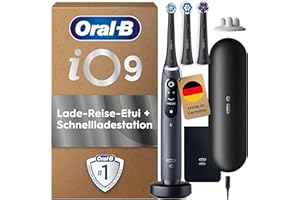 ‎ORAL-B Oral-B iO Series 9 Elektrische Zahnbürste — Electric Toothbrush, Inkl. 3 Aufsteckbürsten, Lade-Reise-Etui, Schnellladestation — 7 Modi für Zahnpflege, Zahnbürste Elektrisch, Designed by Braun, Schwarz