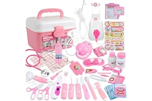 Anpro 46Stk Arztkoffer Medizinisches Spielzeug Rollenspiel Spielzeug Set, Arztkoffer Doktor Spielset Rollenspiel Kit Geschenke für Kinder (Rosa)