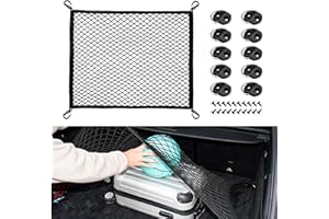 VEHIRIE Cargo Net Luggage Net 80 x 60 cm Universal Car Boot Net with Fixing Hooks 10Pcs D-Rings Elastic Storage Mesh for Car Van SUV