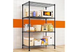 REIBII Shelving Unit 360KG Metal Shelving Units for Storage 4-Tier Metal Corner Shelf Heavy Duty Storage Rack Wire Pantry Shelves Adjustable Wire Shelving Unit, 90 x 35 x137 CM, Black