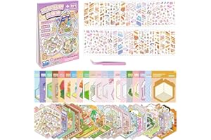 Kunoli 20 Sets DIY 3D House Stickers Scene Kit, Sticker Therapy, Stress Relief Creative Scene Sticker Book with 26 PET Stickers, 20 Miniature Cabins, 1 Tweezer, Gift for Adults Kids Girls Boys Teens