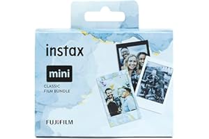 instax Limited edition 3 pack Classic mini film bundle, Black & Blue Marble frames, plus Monochrome film, pack contains 3 x 10 shot film cartridges