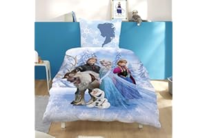‎FAMILANDO Disney die Eiskönigin Bettwäsche Set 2-teilig 135x200 + 80x80 cm - Frozen Mädchenbettwäsche aus 100% Baumwolle - Kinder-Bettwäsche mit Reißverschluss - Atmungsaktiv & hautfreundlich Öko-Tex