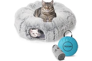 TREKAM - Cuccia tunnel per gatti - Tunnel per Gatti pieghevole con coperta e borsa per il trasporto - Ciambellone per gatti Comoda, sicura e divertente – Tubo gatto per giocare e riposare.
