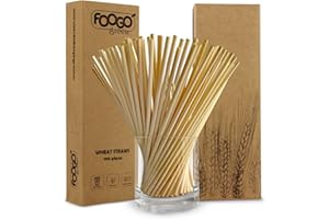 FOOGO Green 100 Cannucce Monouso di Grano, Smaltibile come la Carta, Ecologiche, Biodegradabili, per Succhi e Cocktail, senza Glutine, per Picnic, Campeggi, Matrimoni, Feste, Aperitivi e Stuzzichini
