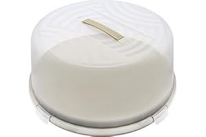 BRANQ HOME ESSENTIAL BranQ - Home essential Joy Round Cake Container with High Cover and Practical Carry Handle, Plastic (PP) BPA-Free, Sage Colour/Transparent, 334 x 156 mm