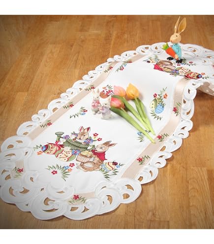 Tischläufer ‚Orange Tulpen & Schmetterlinge‘ – Bestickte Tischdecke, Ca. 35x70 Cm, Aus Polyester