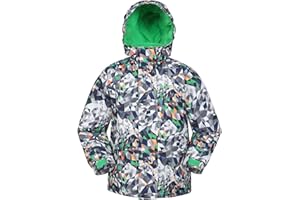 Mountain Warehouse Mogal Printed Kids Waterproof Ski Jacket - Zipped Pockets, Detachable Hood, Fleece Lined, Integrated Snowskirt -Best for Snowboarding, Winter Sports