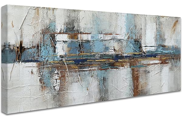 Träinramad senapsgul blåbrun Canvas väggkonst Abstrakt målning på Canvastryck Poster Väggkonstverk Bild för vardagsrum sovrum