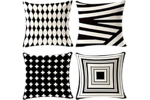 Hongtellor Juego de 4 Funda Cojin 45x45 Cojines Sofa Fundas de Cojines Decorativos Cojines de Lino para Sofa para Sala de Estar Jardín Coche Fundas para Cojines(Sombreado BW-3)
