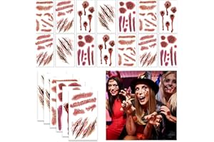 BAYMETY Halloween Tattoos - 20 Sheets Scars and Wounds, Fake Blood, Zombie Makeup Kit, Vampire Bite Marks, Costume Supplies for Women and Men