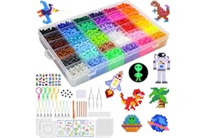 Liangding Cuentas para Planchar,10008 Pcs 36 Colores Beads con Placas, Brillan en la Oscuridad de Cuentas y 30 Patrones, DIY Manualidades Niños Cuentas, Regalo de Cumpleaños/Navidad(5mm)