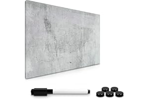 Navaris Pizarra Magnética Blanca con Imanes - 40 x 60 cm - Pizarra imantada de Borrado en Seco para Pared - Incluye Imanes Fuertes y Rotulador Negro - Diseño de hormigón