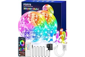 FGRYB LED Strip 30M RGB Streifen, mit Musik Sync Farbwechsel Lichterkette mit Fernbedienung & Bluetooth App Ultralang Dimmbar Lichtband für Zuhause Schlafzimmer Küche Party