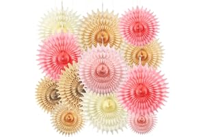BestoFun 12PCS Paper Fans Champagne Gold Beige Boho Party Decorations Tissue Paper Flowers Decorations for Girl Groovy Birthday Baby Shower Wedding Bachelorette Room Wall Hanging Décor