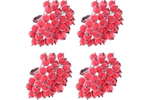 ‎TUPARKA TUPARKA Holly Beeren Weihnachten Dekoration Weihnachtskranz Dekoration Künstliche Holly Berry zum Basteln Geschenken Dekoration (160, Red Frosted, 1.2cm)