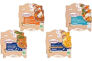 BABYBIO - Pack Semaine - 8 Assiettes pour bébé - Repas midi et soir - Dès 15 Mois - 4 recettes - BIO - 8 x 260g
