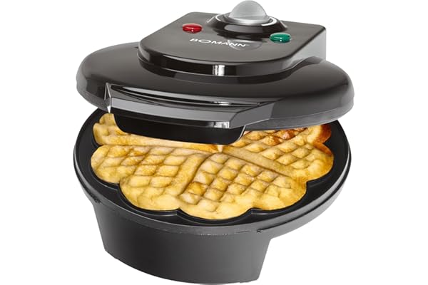 Gaufrier Électrique - Machine à Gaufre - Gaufrier en Acier Inoxydable - Appareil à Gaufre Professionnel Bomann WA 5018 CB Machine à Gauffres 1200 W Noir