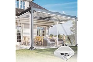 OKYUK Telone trasparente in PVC con occhielli per esterni, 420 g/m², 20 fascette per cavi, corda di fissaggio da 10 m, adatto per gazebo (2 m x 3 m con cerniera)