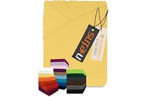 npluseins - Sábana bajera clásica de punto de algodón, muchos colores y tamaños, 100 % algodón 159.192, 90-100 x 200 cm, amarillo