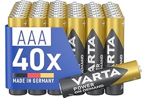 VARTA Pilas AAA, paquete de 40, Power on Demand, Alcalinas, 1,5V, para accesorios de ordenador, dispositivos Smart Home, linternas, Made in Germany