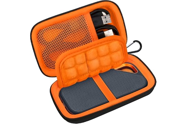 Lacdo Étui Disque Dur Externe Housse de Protection pour SanDisk Extreme Pro/SanDisk Extreme Portable SSD Externes SDSSDE81 SDSSDE80 500GO 1TO 2TO 4TO USB-C EVA Pochette Case, Noir+Orange