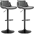LXRADEO Bar Stools Set of 2, PU Leather Fabrics Height Adjustable Rotating Bar Chairs With Backrest, Modern Kitchen Dining Chair, Suitable For Bars,Dining, Family, Extended Stable Base,GREY