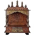 UNIVERSAL ART Temple/Mandir/Pooja Ghar/Mandapam Mango Wooden with Drawer Mangal Beautiful Puja Stand for Home and Office | Handcrafted Wall Mounted Engineered Ethnic Big Size(28D x 46W x 61H CM)