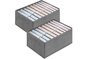 Benxdara Wardrobe Clothes Storage Organiser, Large Capacity Closet Drawer Organisers Dividers with Handle, 2PCS Foldable Jeans Storage Organiser Box for T-Shirts, Sweatshirts, Shorts, 9 Grids
