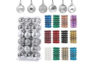 COSORO 36Pcs Silver Baubles for Christmas Tree Decorations,40mm/1.57" Small Xmas Bauble Hanging Ball,Christma Balls Ornaments with String,Shatterproof Grey Christmas Baubles for Xmas Tree Holiday Party Decor