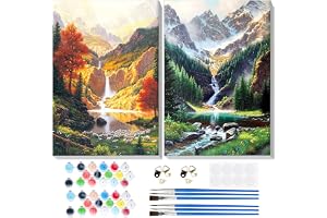 Lxmsja Måla efter siffror för vuxna, Autumn Waterfall och Summer Waterfall 2-pack Måla efter nummer Kit, DIY Akrylmålning Hem
