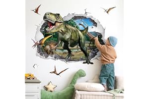 wondever Adesivi Murali Dinosauri 3D Grandi Sticker da Muro Animali Dinosauro Adesivi da Parete per Camera Ragazzi Camerette Bambini Camera da Letto