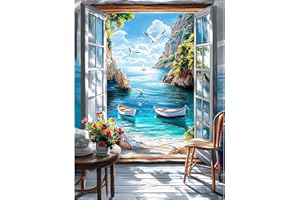 KEYIFA Paysage Peinture par Numéros pour Adulte, Mer Kits de Peinture Canevas Débutants Aquarelle Numéro D'art, DIY Kit Creatif Adulte Paint by Numbers Kits, Décoration de Maison 30x40cm