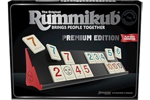 Pressman Rummikub Premium Edition by Comprend des étagères, des carreaux gravés avec de grands chiffres et un sac de rangement pour la meilleure expérience de Rummikub, couleur argentée