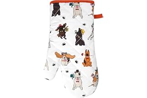 SiXsigma Sports Single Oven Gloves Heat Resistant - Oven Mitts kitchen gloves For BBQ, Cooking, Grilling, Baking Oven Mits For Women & Men (Half White Dog)