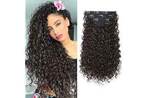 ‎FLUFYMOOZ FLUFYMOOZ hair extensions Clip-in-Haarverlängerungen, 4-teilig, 100% reine Proteinseide, Haarverlängerungen, lang, weich, natürlich, 40 cm, lockige für Frauen (Dunkelschokoladenbraun)