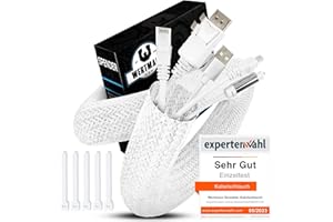Wertmann guaina cavi intrecciata bianca [3m] incl fascette velcro cavi [5pz] diametro adattabile [12-20mm] - [vincitore del test] per nascondi cavi TV o copri fili elettrici per PC