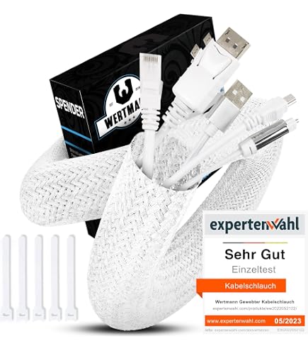 Netproshop Geflechtschlauch 1 Meter – Weiß, Für Kabel 10-22 Mm, Temperaturbeständig -55°C Bis 155°C