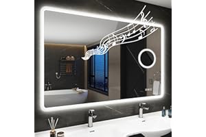 STARLEAD Specchio-Bagno-con-Luce e Ingrandimento 5X, 70x100cm Specchiera-Bagno-LED con Bluetooth, Antifog, Dimmerabile, 3 Colori Luce, Memoria, Vetro Temperato HD, Impermeabile IP44