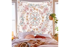 Boisbresil Floral Medallion Tapestry Wall Hanging Tapestries White Bohemian Herbs Tapestry Floral Plants Tapestry with Thumbtacks Wild Flowers Tapestry for Bedroom Living Room Décor 59.1 x 90.5 Inches