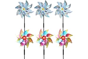 YITLA 6PCS Bird Scarers Windmills For Garden,Multicolour Reflective Bird Deterrent Windmill Pigeon Deterrent Windmills for Garden Windmills for Children (3Pcs Silver+ 3Pcs Rainbow)