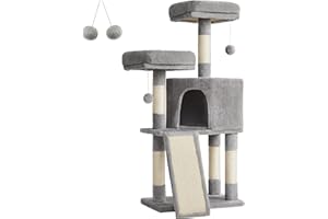 Feandrea Arbre à Chat, Tour poteaux à gratter 115 cm, Gris Clair PCT141W01