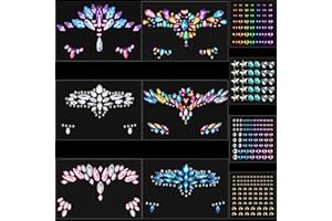 MAITYS 10 Fogli Gemme Viso Strass Sirena Gioielli Occhi Rave Viso Corpo Tatuaggi Temporanei Adesivi Glitter Cristallo Lacrime Pietre Preziose per Festa (Stile Chic)