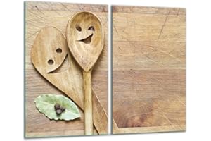 TMK ARTDEKO TMK Plaque de protection universelle pour plaque de cuisson 2 x 30 x 52 cm 2 pièces Protection contre les éclaboussures Planche à découper en verre trempé Décoration Bois Noir