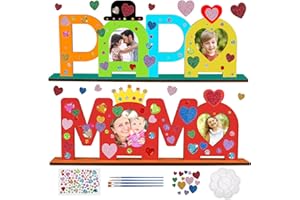 DKINY Bricolage Cadre Photo MAMA PAPA en Bois à Colorer - Loisirs Créatifs pour Enfants - DIY Cadre Poto pour Activité Manuelle Familiale Anniversaire Fête Père Mère