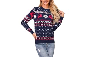 Bresdk Maglione Natalizio Donna e Uomo Invernale Maglione di Natale Coppia a Manica Lunga con Renne e Fiocco di Neve Maglioni Natalizi Famiglia Pullover Caldo e Accogliente