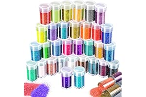 STSAIL 32 Farben Glitzer Basteln, Glitzer zum Basteln Glitzerpulver zum Basteln für Kerzen Glitter Basteln für Epoxidharz, Glitzerpulver Set Glitzer Pulver Bastelset für Karten DIY Gesicht Nagel