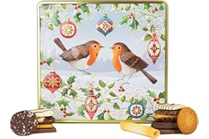 THE SILVER CRANE CO. Winter Robins Belgian Biscuits Square Tin - Christmas Biscuit Tins, Belgian Chocolate Biscuits Gift Set Selection, Novelty Christmas Biscuit Box - Festive Tins of Chocolates Gifts for Women & Men